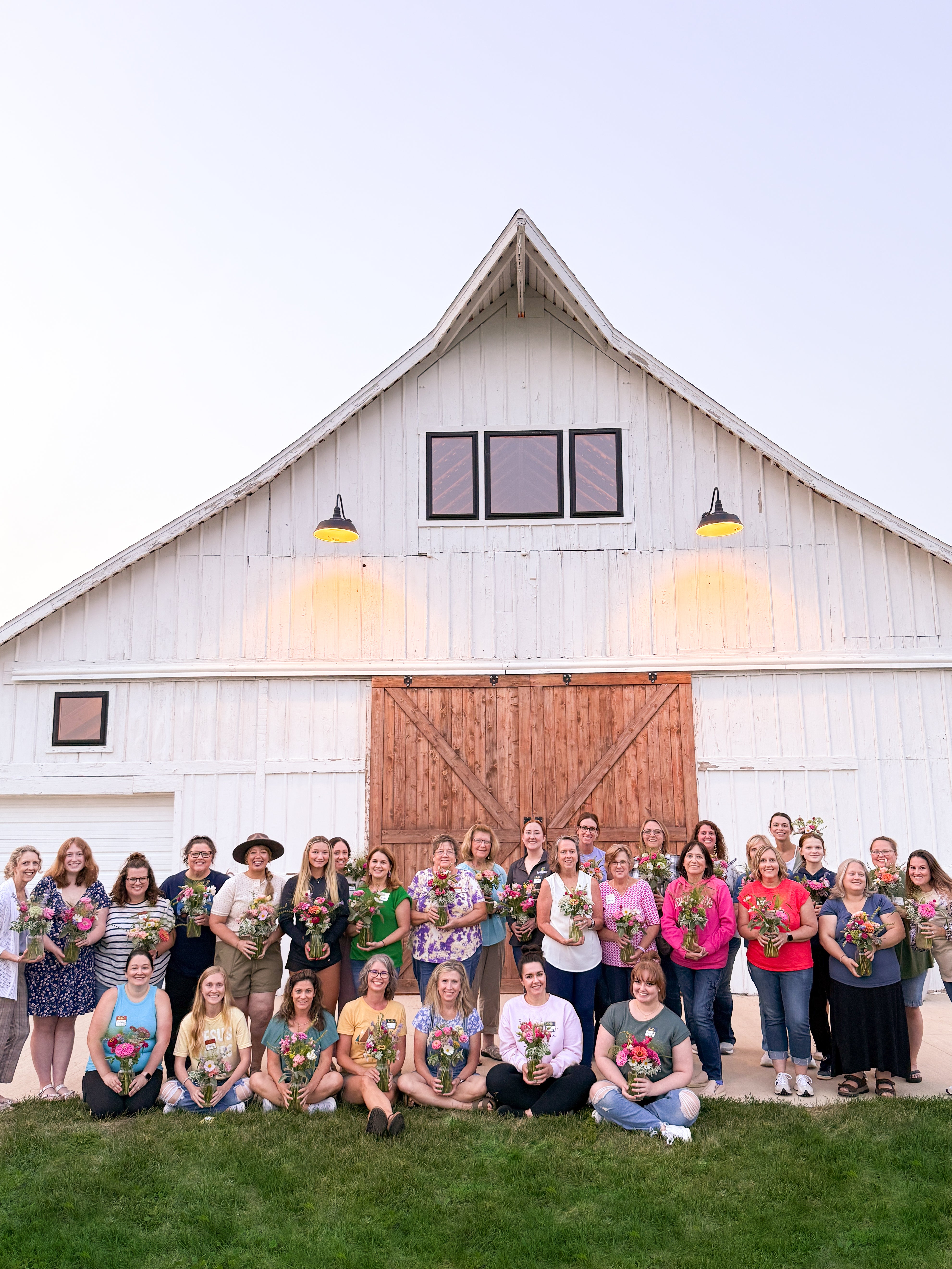 Workshop group at Graceful Acres flower farm barn